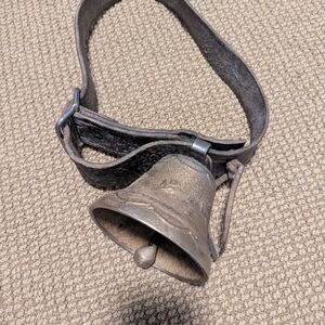 Large Vintage Genuine Cow Bell And Leather Collar